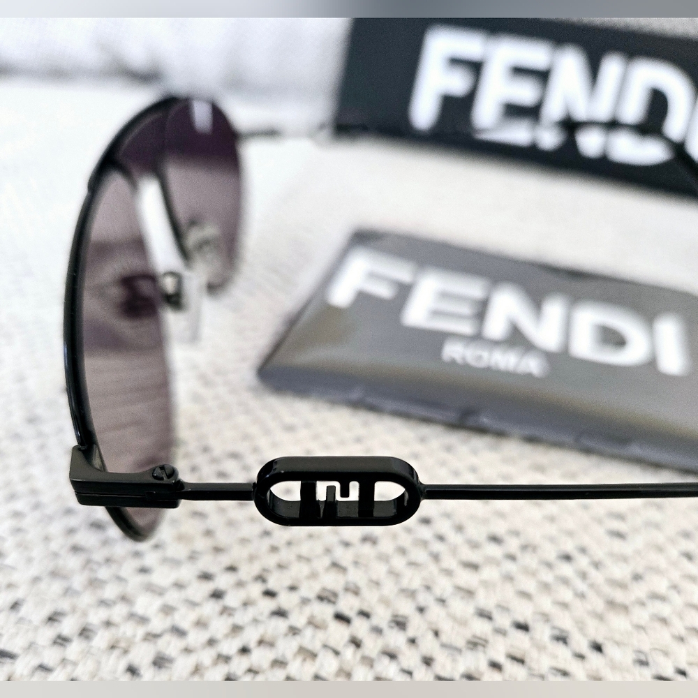 NWT FENDI Black Metal Sunglasses with Dark Oval Lenses - Picture 3 of 14